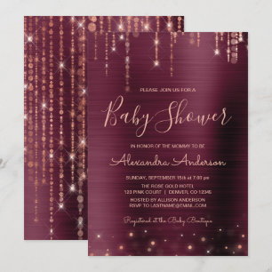 Invitation Bourgogne et Rose Gold Baby shower Party