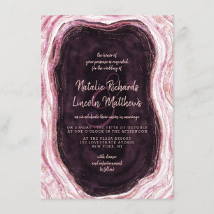 Invitation Bourgogne et Rose Gold Geode Agate Marbre Mariage
