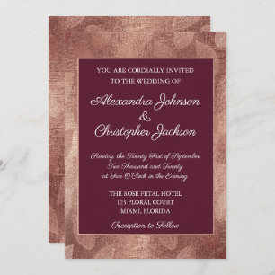 Invitation Bourgogne et Rose Mariage Gold Fall Leaf