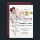 Invitation Bourgogne et rose pâle 100e anniversaire<br><div class="desc">Élégante Bourgogne et rose vif Floral 100e anniversaire Invitations pour femmes. Il Est Facile De Changer L'Exemple De Texte En Vous Propre En Cliquant Sur Personnaliser. Cliquez Sur Personnaliser Pour Modifier Le Type De Police, La Couleur De Police, La Taille De Police Ou Pour Ajouter/Supprimer/Modifier Le Texte Ou Les Éléments...</div>