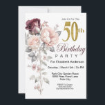 Invitation Bourgogne et rose pâle 50e anniversaire<br><div class="desc">Elégante Bourgogne et rose pâle Floral 50e anniversaire Invitations pour femmes. Il Est Facile De Changer L'Exemple De Texte En Vous Propre En Cliquant Sur Personnaliser. Cliquez Sur Personnaliser Pour Modifier Le Type De Police, La Couleur De Police, La Taille De Police Ou Pour Ajouter/Supprimer/Modifier Le Texte Ou Les Éléments...</div>