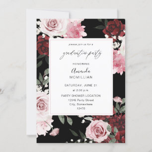 Invitation Bourgogne et rose pâle 6 Floral Graduation Party B