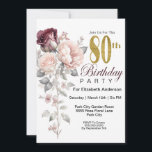 Invitation Bourgogne et rose pâle 80e anniversaire<br><div class="desc">Elégante Bourgogne et rose pâle Floral 80e anniversaire Invitations pour femmes. Il Est Facile De Changer L'Exemple De Texte En Vous Propre En Cliquant Sur Personnaliser. Cliquez Sur Personnaliser Pour Modifier Le Type De Police, La Couleur De Police, La Taille De Police Ou Pour Ajouter/Supprimer/Modifier Le Texte Ou Les Éléments...</div>