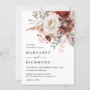 Invitation Bourgogne et rousse Rustique Aquarelle Mariage Flo