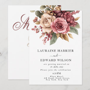 Invitation Bourgogne Félicité : Élégant motif de vigne floral