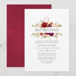 Invitation Bourgogne - Fête de Bar Mitzvah florale Marsala et