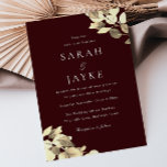 Invitation Bourgogne & Feuille d'or Mariage moderne<br><div class="desc">Burgundy & Gold Leaf Moderne Voir la collection correspondante dans notre magasin de niche et de niche</div>