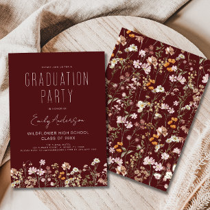 Invitation Bourgogne Fleur sauvage Bloom Graduation Party Boh