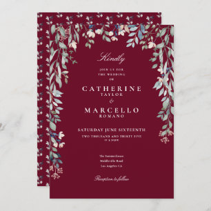 Invitation Bourgogne Fleur sauvage Floral Greenery Mariage