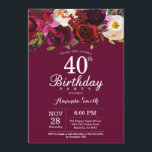 Invitation Bourgogne Floral 40e anniversaire de fête Invitati<br><div class="desc">Bourgogne Floral 40e anniversaire de fête Invitation pour les femmes. Invitation de la fête d'anniversaire rouge de Bourgogne. Fleur florale d'aquarelle Bourgogne. 13ème 15ème 16ème 18ème 20ème 21ème 30ème 40ème 50ème 60ème 70ème 80ème 90ème 100ème. Pour plus de personnalisation, cliquez sur le bouton "Customiser" et utilisez notre outil de conception...</div>