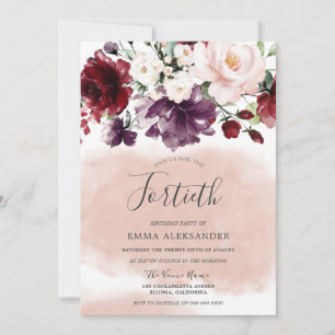 Invitation Bourgogne Floral Blush Aquarelle 40e anniversaire