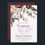 Invitation Bourgogne Floral Boho Vintage 40e anniversaire<br><div class="desc">Elégante vintage botanique bordeaux et crème/blanc aquarelle fleurie (roses) et verdure sur l'invitation à la fête du 40e anniversaire de style boho blanc. Le texte,  la police,  la taille de police et la couleur sont entièrement personnalisables,  cette carte peut donc être conçue pour répondre parfaitement à vos besoins.</div>