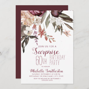 Invitation Bourgogne Floral Boho Vintage 60e anniversaire