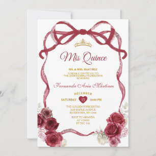 Invitation Bourgogne Floral Bow Ribbon Or Couronne Mis Quince