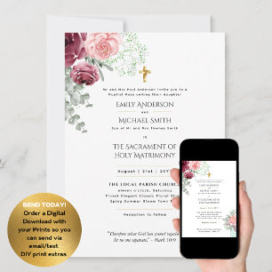 Invitation Bourgogne Floral Catholique Mariage de Masse Nupti