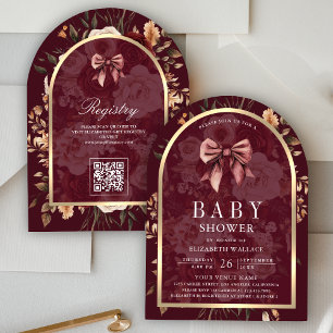 Invitation Bourgogne Floral Coquette Bow Arch Baby shower