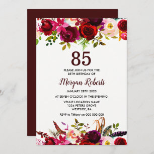 Invitation Bourgogne Floral Elégant 85ème anniversaire Invita