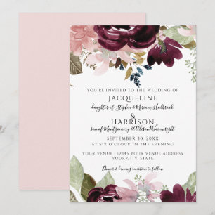 Invitation Bourgogne Floral Elegant Flush Mariage de feuillag