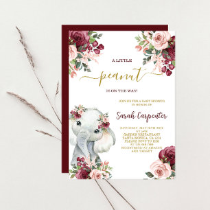 Invitation Bourgogne Floral Elephant Baby shower Girl