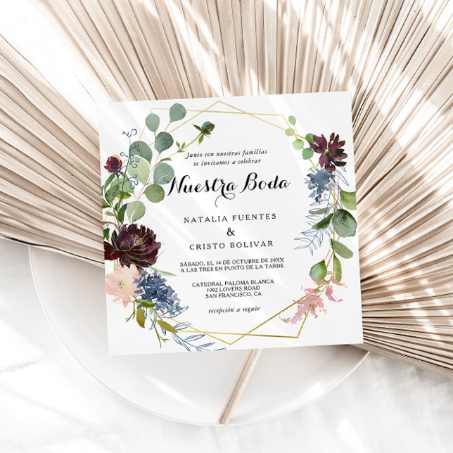Invitation Bourgogne Floral et verdure Mariage espagnol (Créateur téléchargé)