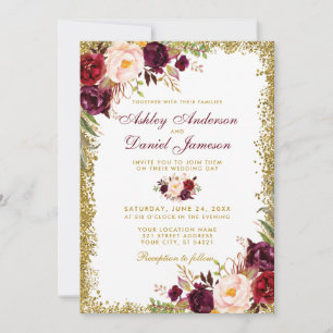 Invitation Bourgogne Floral Gold Parties scintillant Faire-pa