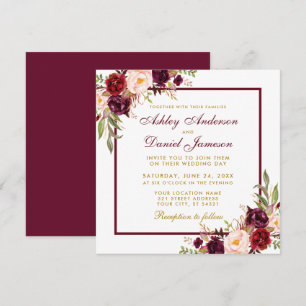Invitation Bourgogne Floral Gold Wedding Invite Card B
