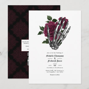 Invitation Bourgogne Floral Gothique Mariage QR Code Invitati