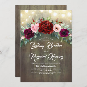 Invitation Bourgogne Floral Greenery Garland Rustic Mariage