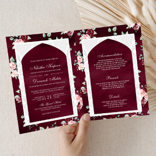 Invitation Bourgogne Floral Lace Combinaison de Mariage Indie