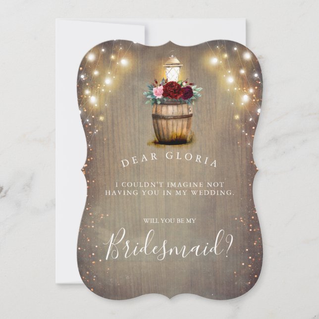 Invitation Bourgogne Floral Lanterne Russe Bridesmaid Proposi (Devant)
