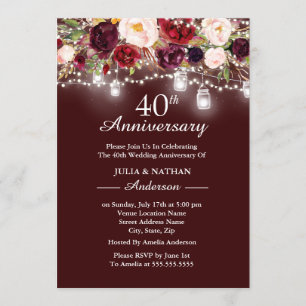 Invitation Bourgogne Floral Lights 40e anniversaire de Mariag
