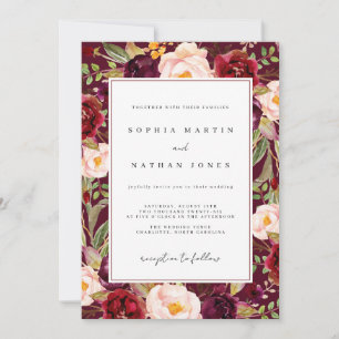 Invitation Bourgogne Floral Luxuriant Aquarelle Mariage