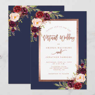 Invitation Bourgogne Floral Moody Rose Gold Mariage virtuel