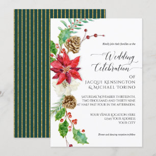 Invitation Bourgogne Floral Noël Vert Or Holly Mariage