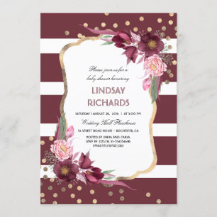 Invitation Bourgogne Floral Or Confetti Baby shower chic