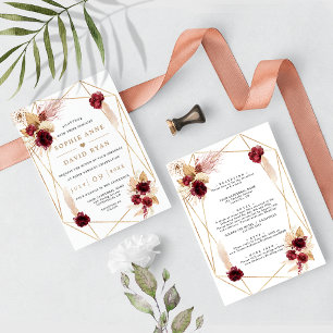 Invitation Bourgogne Floral Pampas Grass Tout en un Mariage