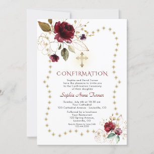 Invitation Bourgogne Floral Parties scintillant or éclaboussu