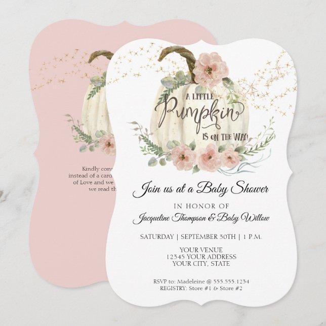 Invitation Bourgogne Floral Rose Gold Citrouille Baby shower  (Devant / Derrière)