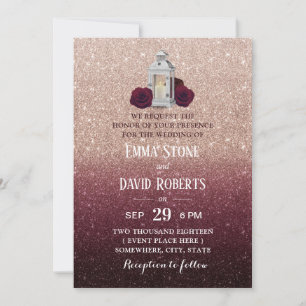 Invitation Bourgogne Floral Rose Gold Ombre Mariage