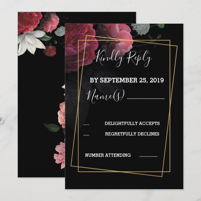 Invitation Bourgogne Floral Russe RSVP (Devant / Derrière)