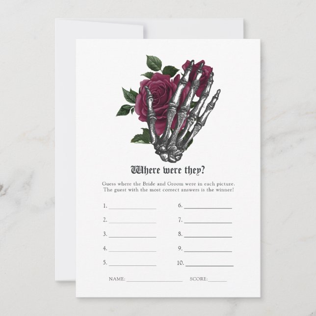 Invitation Bourgogne Floral Squelette Gothique Mariage Jeu (Devant)
