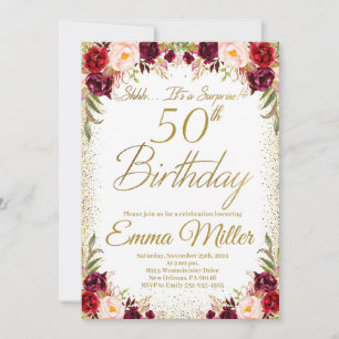 Invitation Bourgogne Floral Surprise 50e anniversaire
