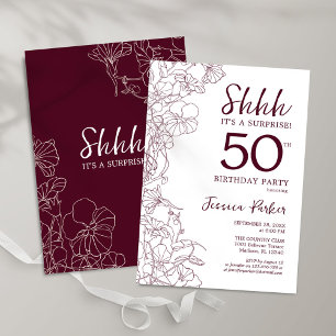 Invitation Bourgogne Floral Surprise 50e anniversaire