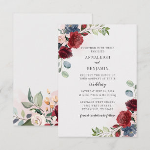 Invitation Bourgogne Floral verdure Mariage de feuillage