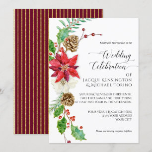 Invitation Bourgogne Florale Gold Winter Holly Berry