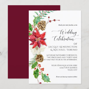 Invitation Bourgogne Florale Gold Winter Holly Berry
