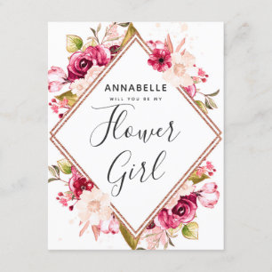 Invitation Bourgogne & Flore Blush Serez-Vous Ma Fille Fleur