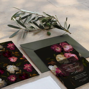 Invitation Bourgogne Foncé Floral Sombre Élégant Romantique