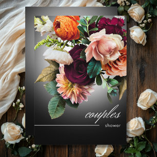 Invitation Bourgogne foncé Orange Floral Romance Couples Douc