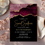 Invitation Bourgogne Gold Agate Dark Sweet 16 Anniversaire<br><div class="desc">Cette invitation branchée à l'anniversaire du Sweet sixteen présente une aquarelle d'une géode d'agate dans les tons bordeaux avec des reflets d'or. Les mots "Sweet sixteen" apparaissent dans la parties scintillant en faux or dans la police décorative moderne d'écriture manuscrite. Customisez-le avec le nom de l'honoré dans le texte couleur...</div>